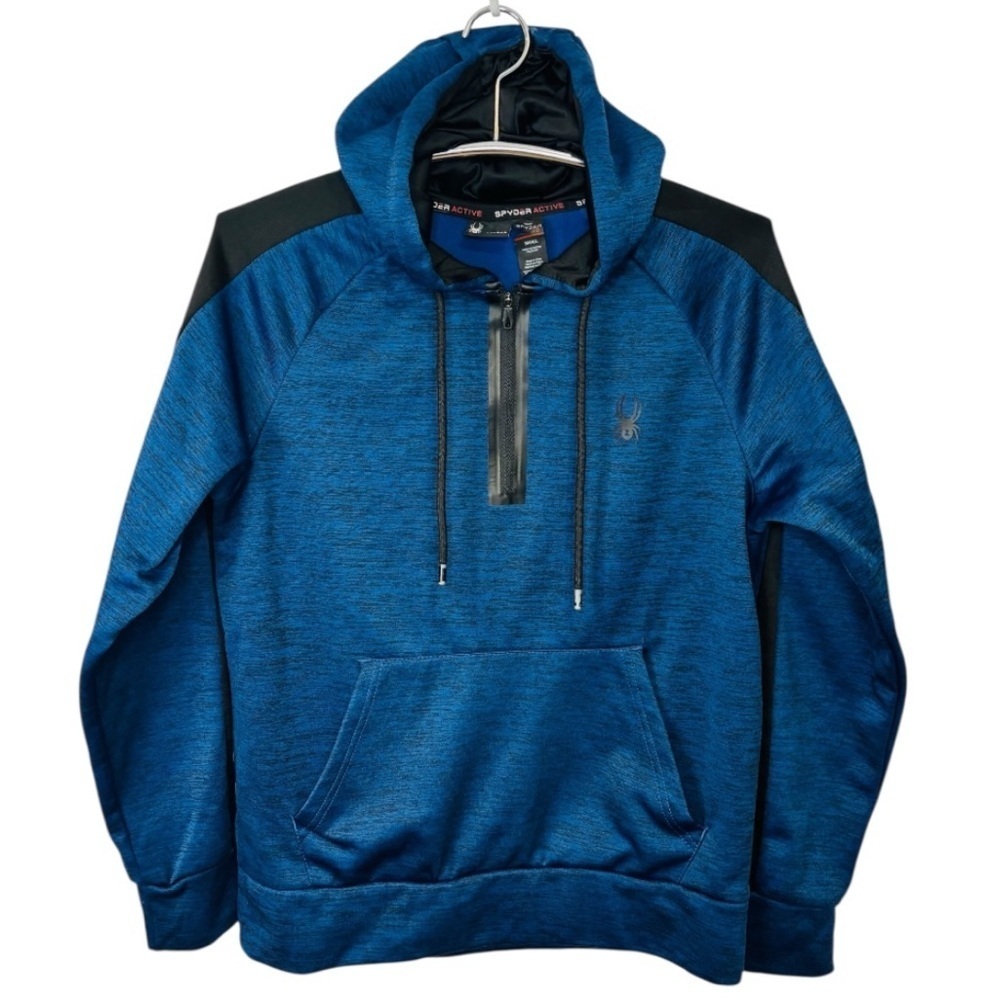 Spyder Active Blue and Black Men’s Quarter Zip Hooded Sweatshirt Size Small